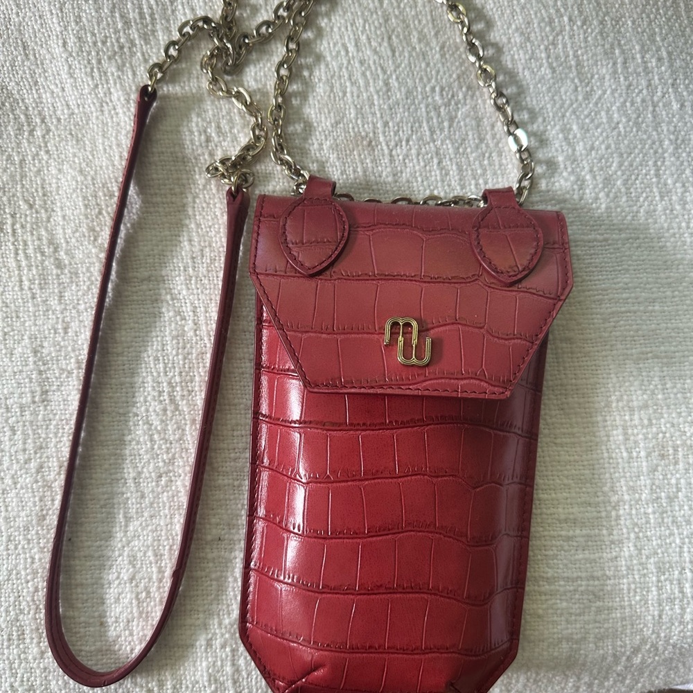 Maje Red Croc-Embossed Crossbody Bag